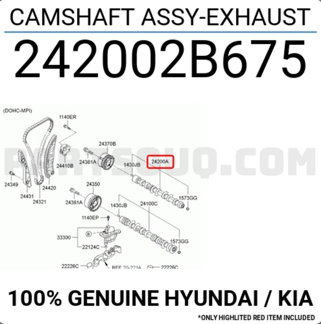 HYUNDAI TUCSON EGZOZ EKSANTRİK MİLİ 2010-2020 242002B675 ORİJİNAL